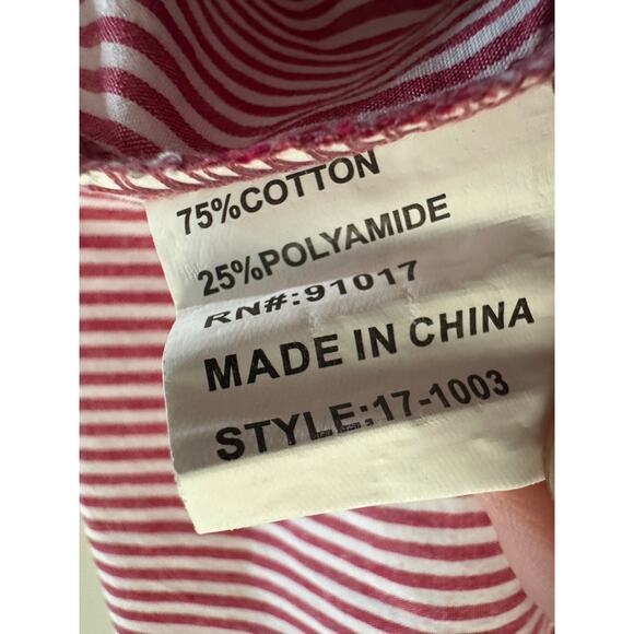 Solitaire Dark Pink Pinstripe‎ Bell Sleeve Blouse Sz S Cotton Blend Flared - Picture 6 of 11